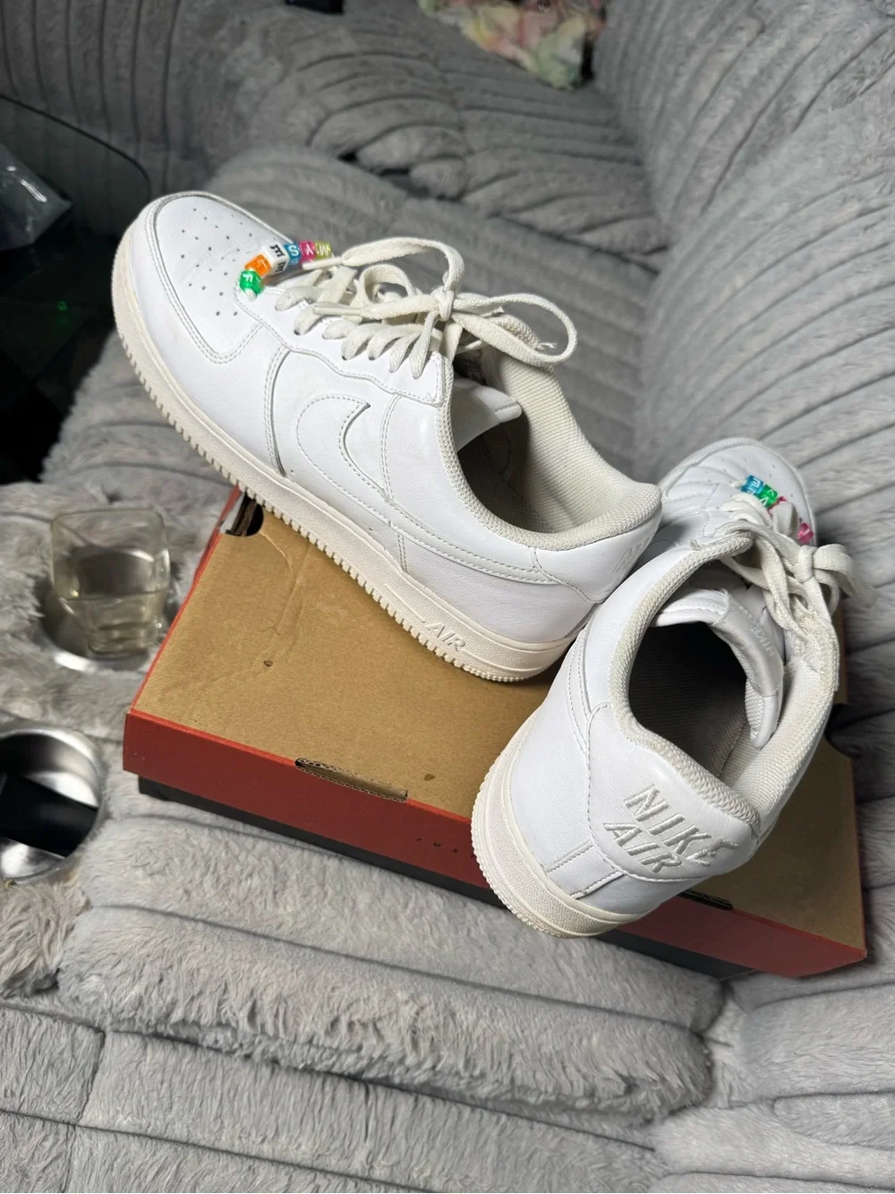 Nike White Leather Sneaker with Multicolor LOVE Bead Accent